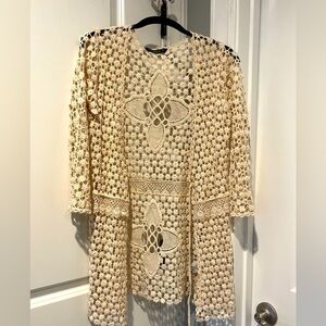 Chaudry NWOT Cream Crochet Open Cardigan size S